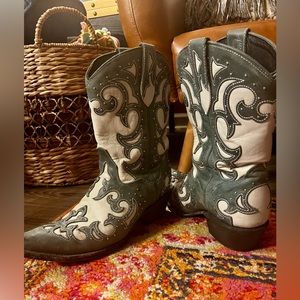 Blue and White Studded Cowgirl Boots